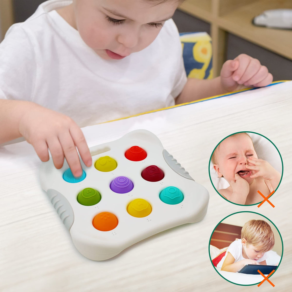 Sensory baby toy for 10+ months, Montessori push and pop bubble toy for toddlers to develop fine motor skills, by Everything Baby.
