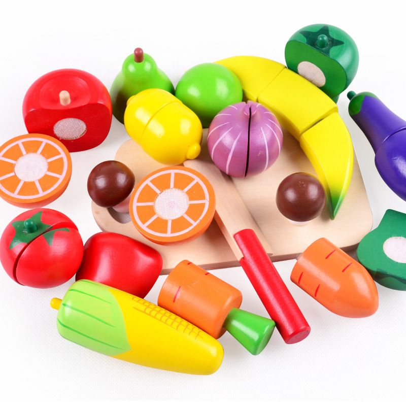 Set of 15 pretend play food toys including fruits and vegetables for kids, ideal for toddler kitchen and educational pretend play.