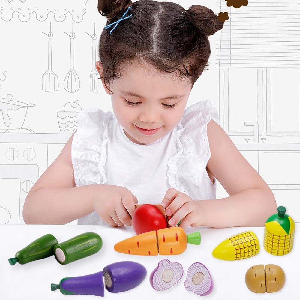 Set of 15 pretend play food toys including cutting fruits and vegetables for kids, educational kitchen pretend play by Everything Baby.
