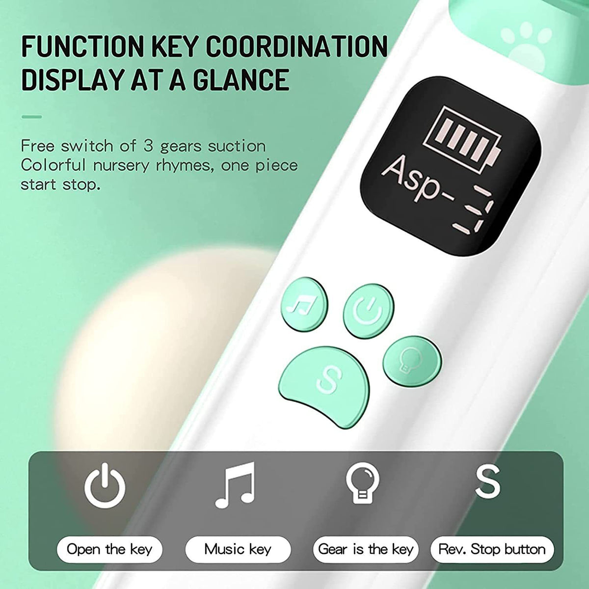 Baby nasal aspirator by Everything Baby with soothing music, light, and hygienic nose cleaning for safe, quick nose clearing.