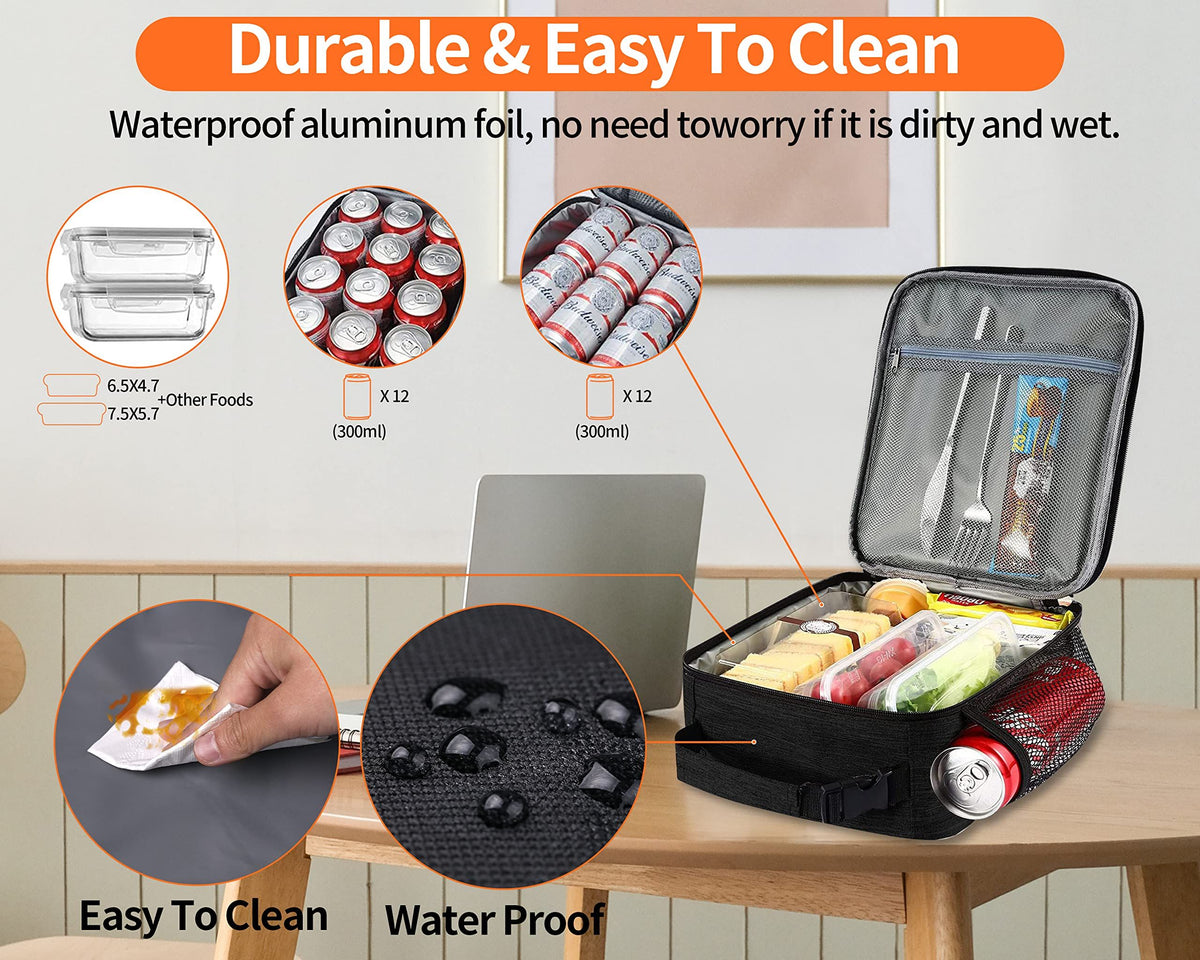 Reusable insulated lunch box for men, youth, and kids, featuring a compact, colorful design ideal for school or outings.