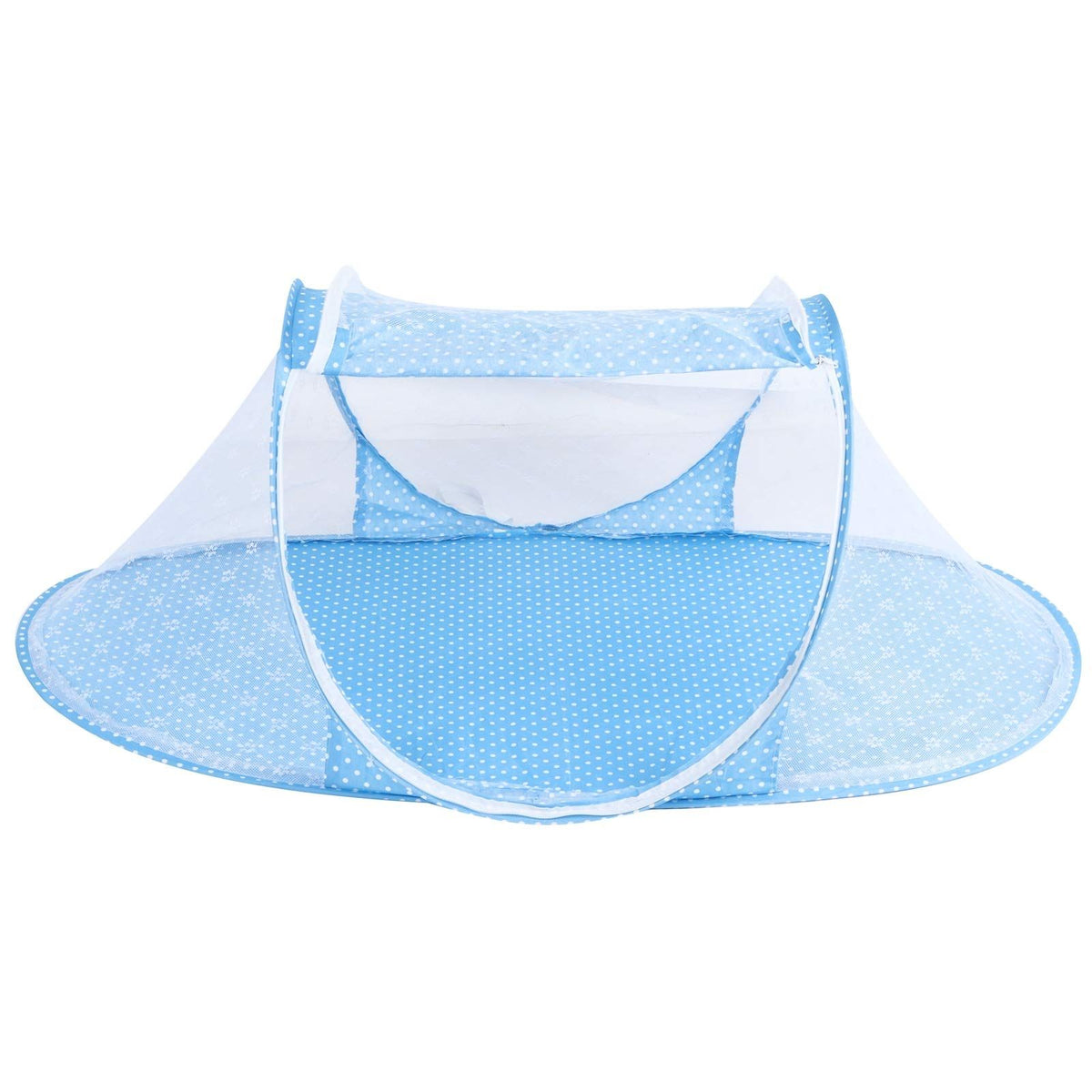 Blue folding baby mosquito netting for cribs, portable infant bed netting from Everything Baby, ideal for summer baby bedding.