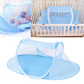 Blue baby mosquito net for folding cribs, portable infant bed netting from Everything Baby, ideal for summer toddler bedding.