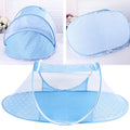 Blue folding baby mosquito net for cribs, portable infant bed netting, breathable summer bedding for babies and toddlers.