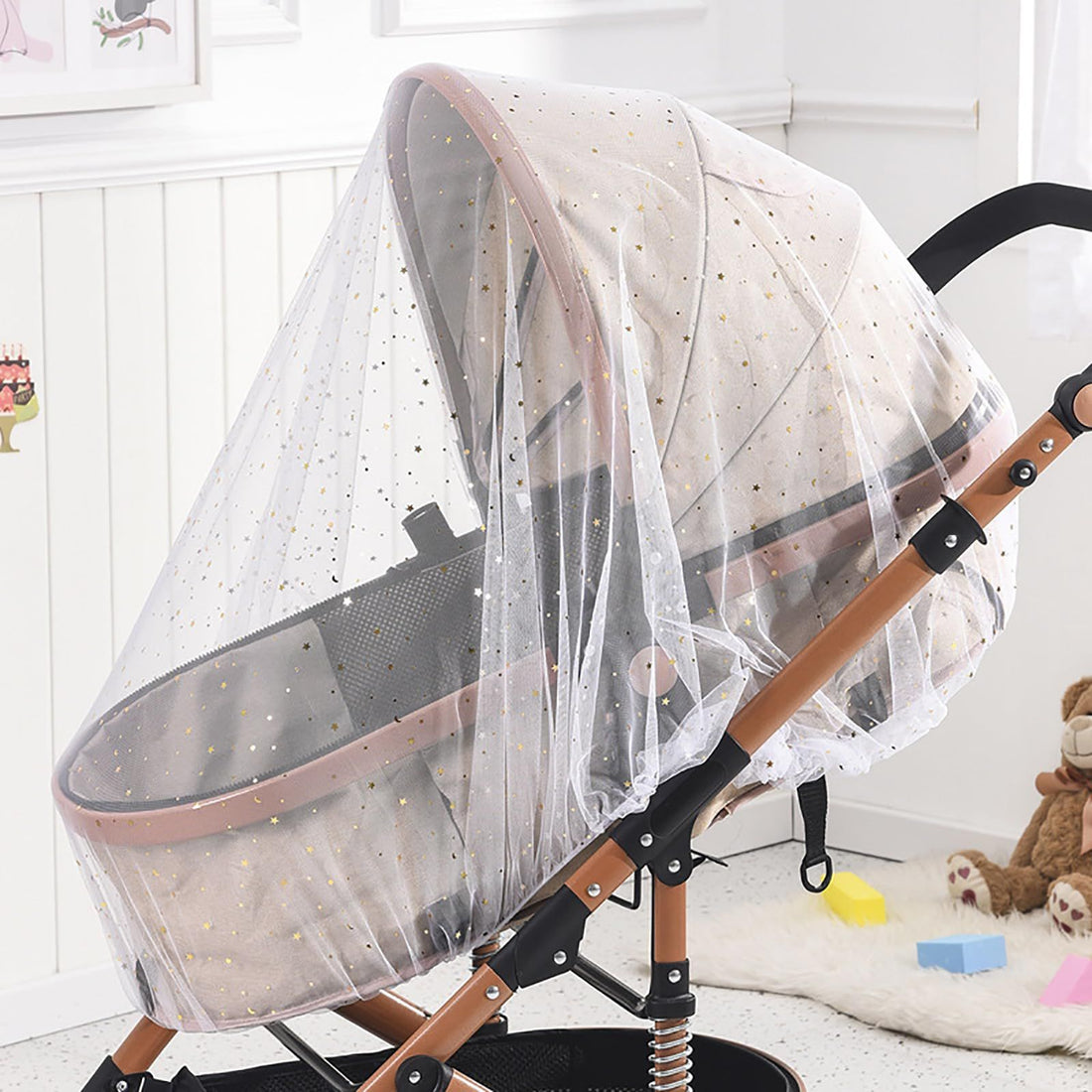 Portable mosquito net for strollers by Everything Baby, breathable bug cover for baby prams, bassinets, and mini cribs.