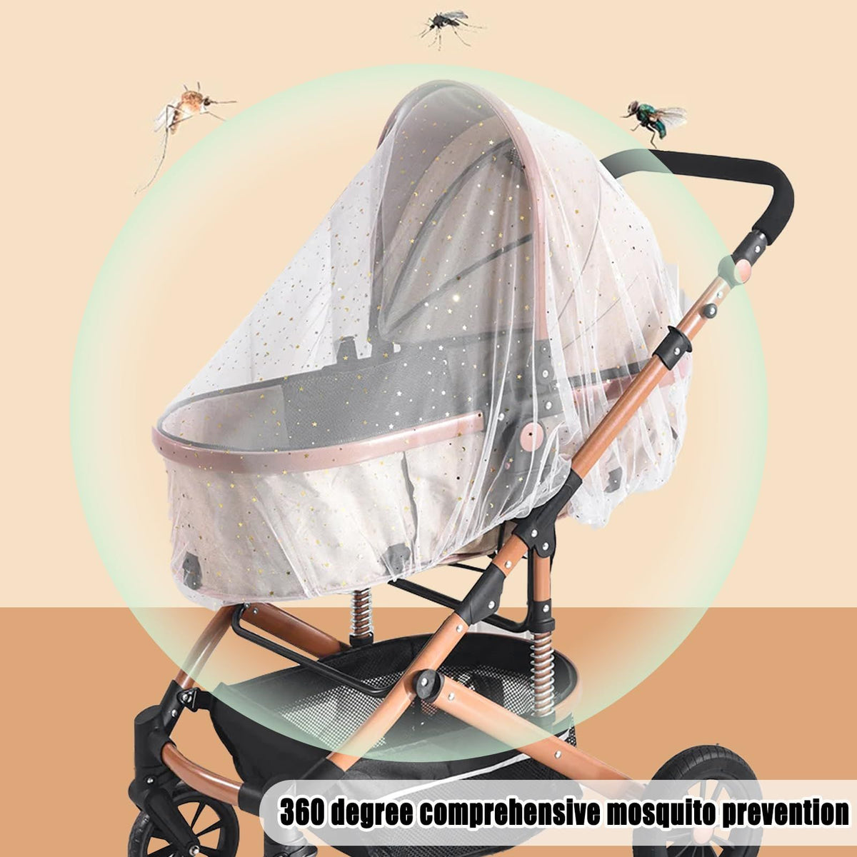 Portable baby stroller mosquito net from Everything Baby, breathable bug cover for prams, bassinets, and mini cribs.
