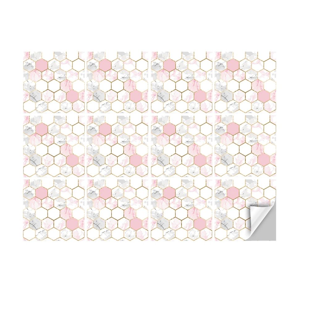 Self-adhesive marble backsplash tiles for kitchen and bathroom walls, 12-piece set, easy peel and stick design.