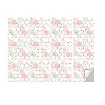 Self-adhesive marble backsplash tiles for kitchen and bathroom walls, 12-piece set, easy peel and stick design.