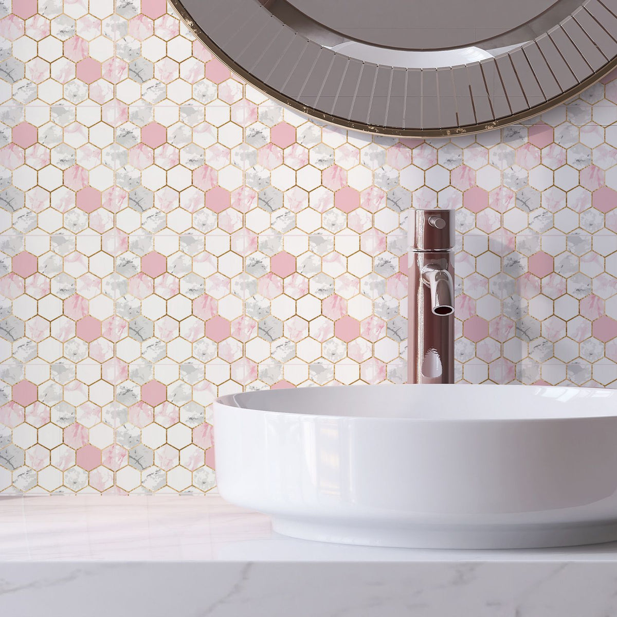 Self-adhesive marble kitchen backsplash tiles by Everything Baby, peel and stick wall stickers for bathroom and home decor.