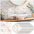 Set of 12 peel and stick marble backsplash tiles for kitchen and bathroom walls, self-adhesive DIY home decor.