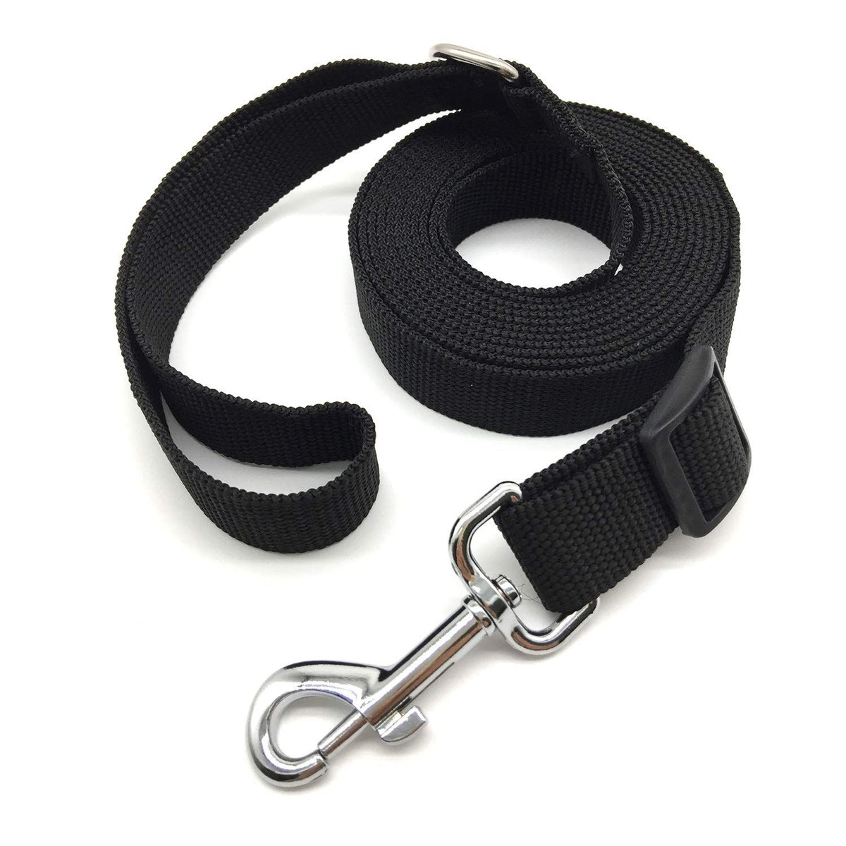 Black durable nylon dog training leash for obedience, recall, agility, and play, designed for safe puppy training.