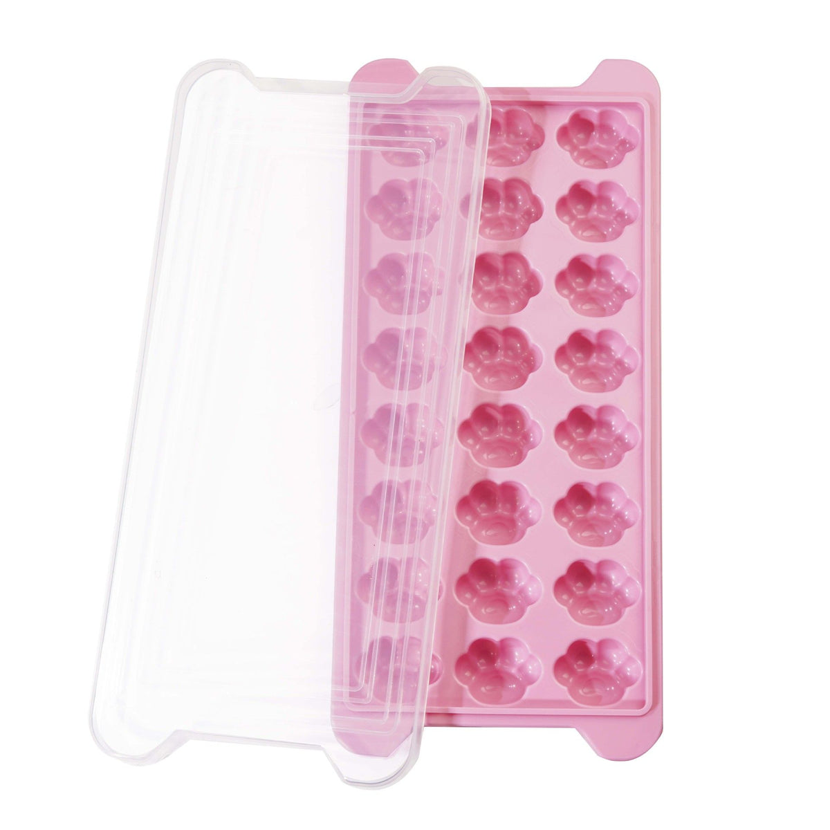 Silicone 24-ice cube tray with spill-resistant lid for freezing and stacking, ideal for baby feeding and beverage ice cubes.