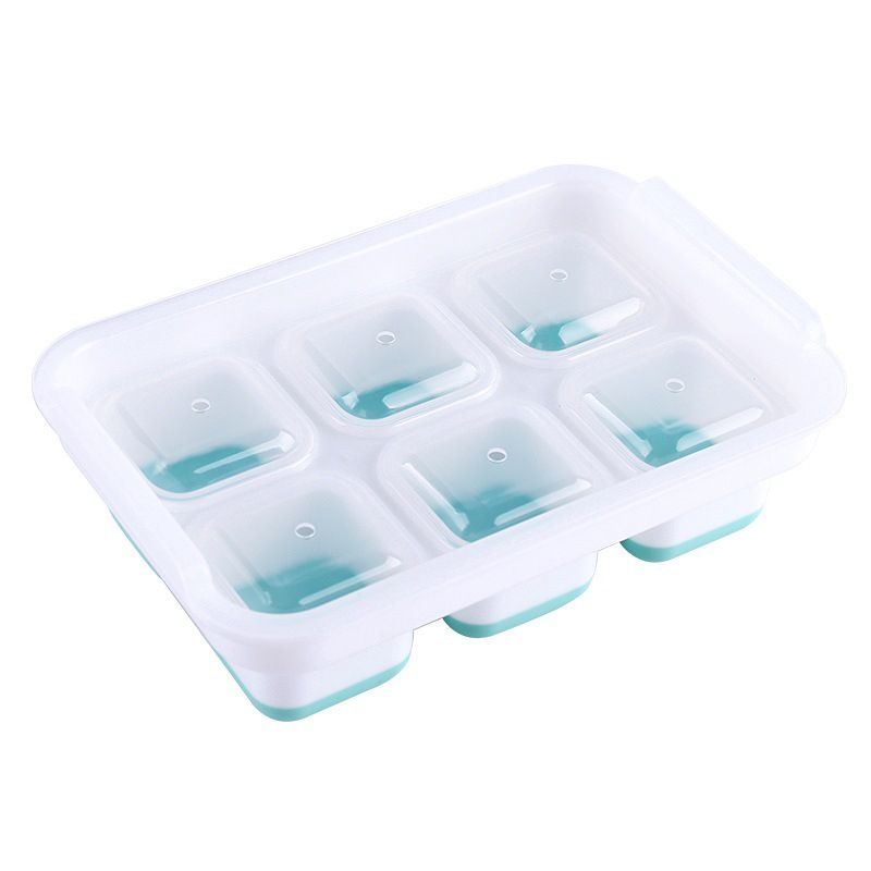 Large silicone ice cube tray with lid, stackable square design, easy release, BPA-free, ideal for baby feeding and ice cube preparation