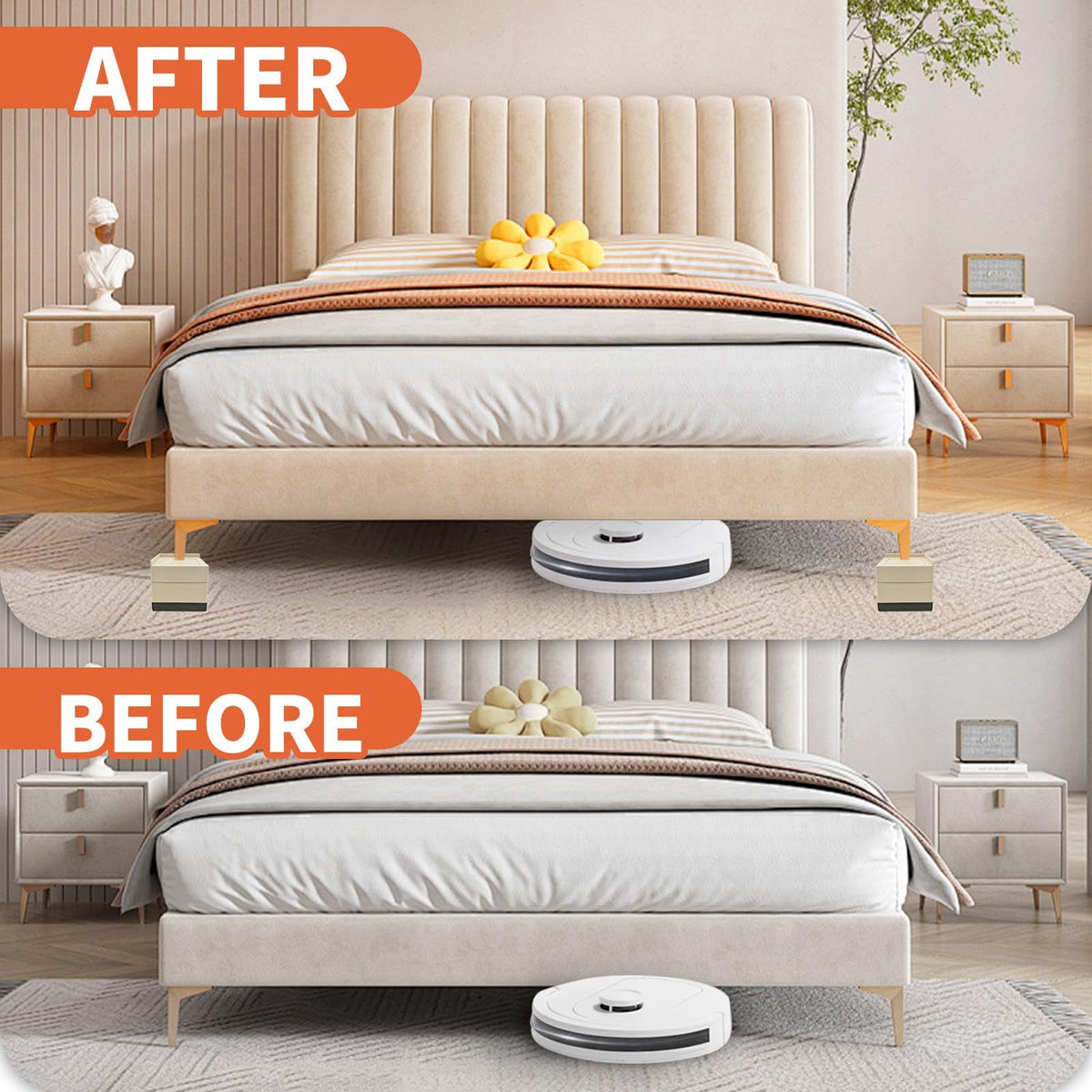 8-piece heavy-duty bed lift risers from Everything Baby, adjustable furniture elevating blocks for beds, sofas, and tables.