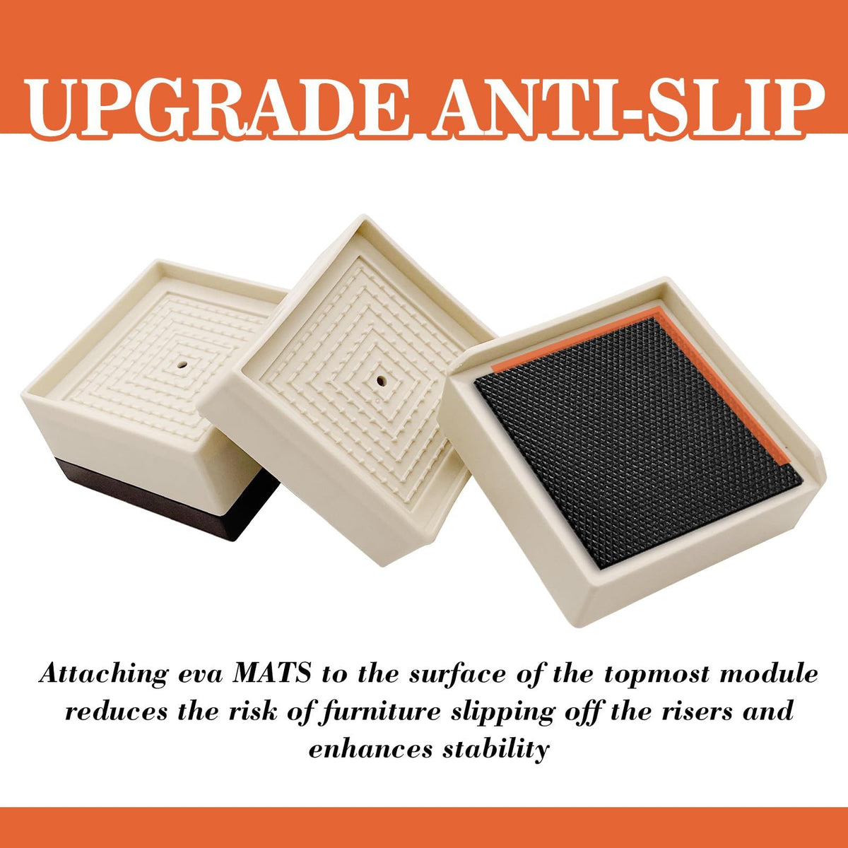 8-piece heavy-duty bed lift risers from Everything Baby, adjustable furniture elevator blocks for beds, sofas, and tables.
