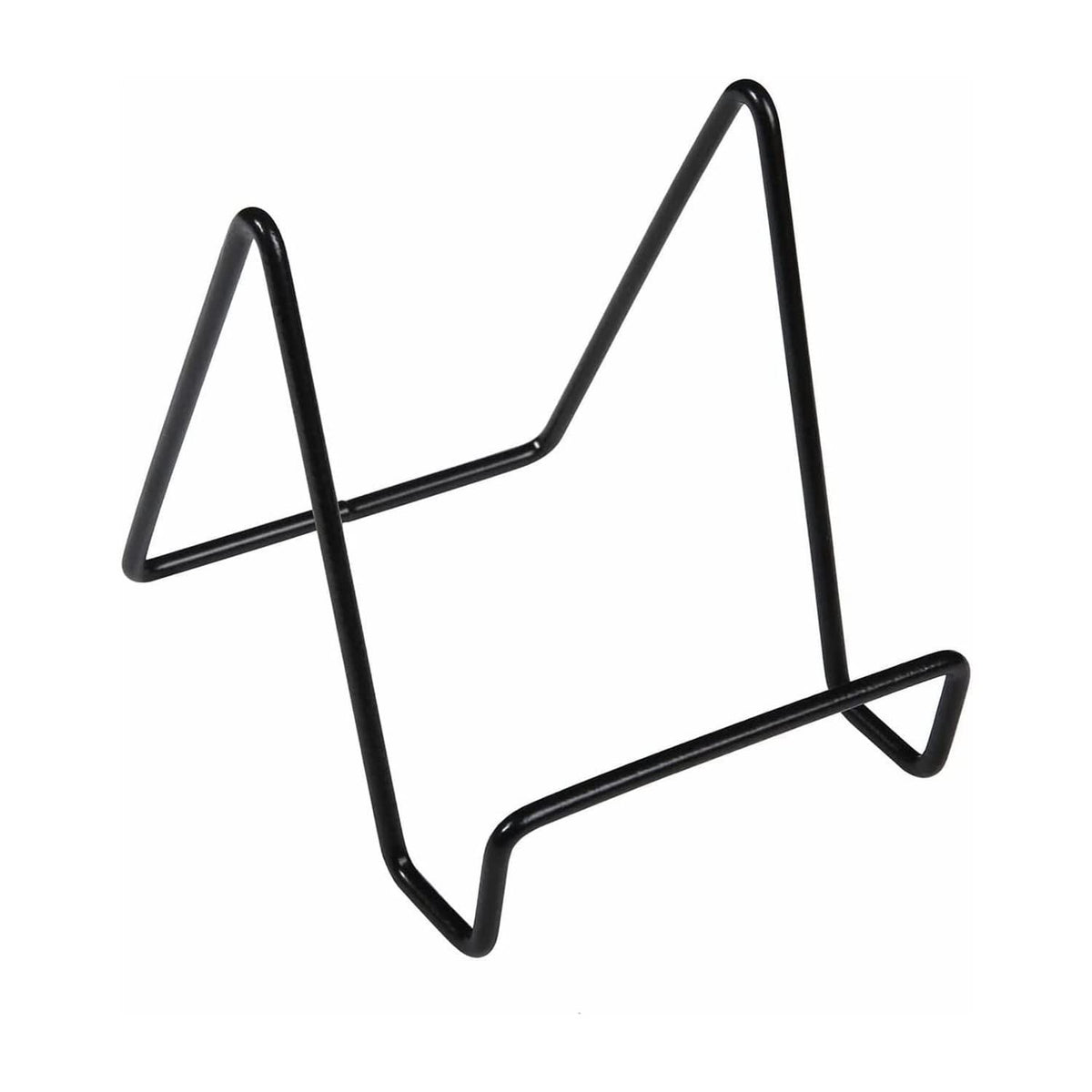 Metal square wire stand for cutting boards, cheeseboards, platters, or cookbooks, suitable for kitchen or dining display.