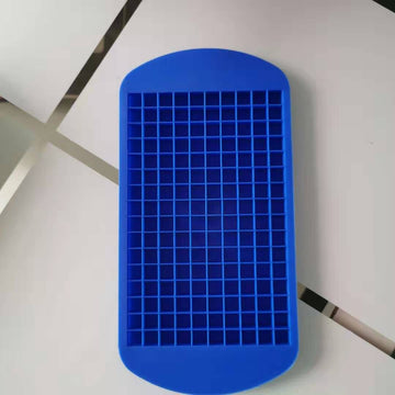 Two pack of silicone mini ice cube trays with small crushed ice cubes, easy-release molds for chilling and stacking in baby feeding.