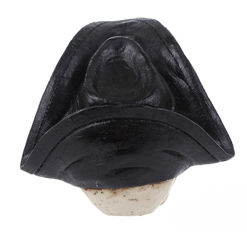 Realistic resin human skull sculpture with pirate details, suitable as a spooky figurine or decorative skull for graveyard-themed displays.