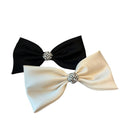 Three decorative French hair barrettes with pearl and rhinestone accents, pink spring hair bow clips for girls and women.