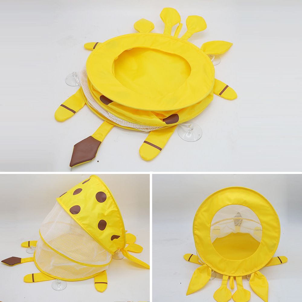Mesh bathroom storage bag for kids and pets, bath toy organizer, bathtub toy holder, durable fabric, and spacious design.
