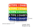 Ten rubber silicone emergency alert ID bracelets for men, women, and kids, featuring bright colors and adjustable fit for safety.