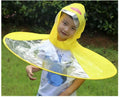 Yellow toddler raincoat with duck design and umbrella hat, waterproof kids raincoat by Everything Baby, perfect for pretend play.