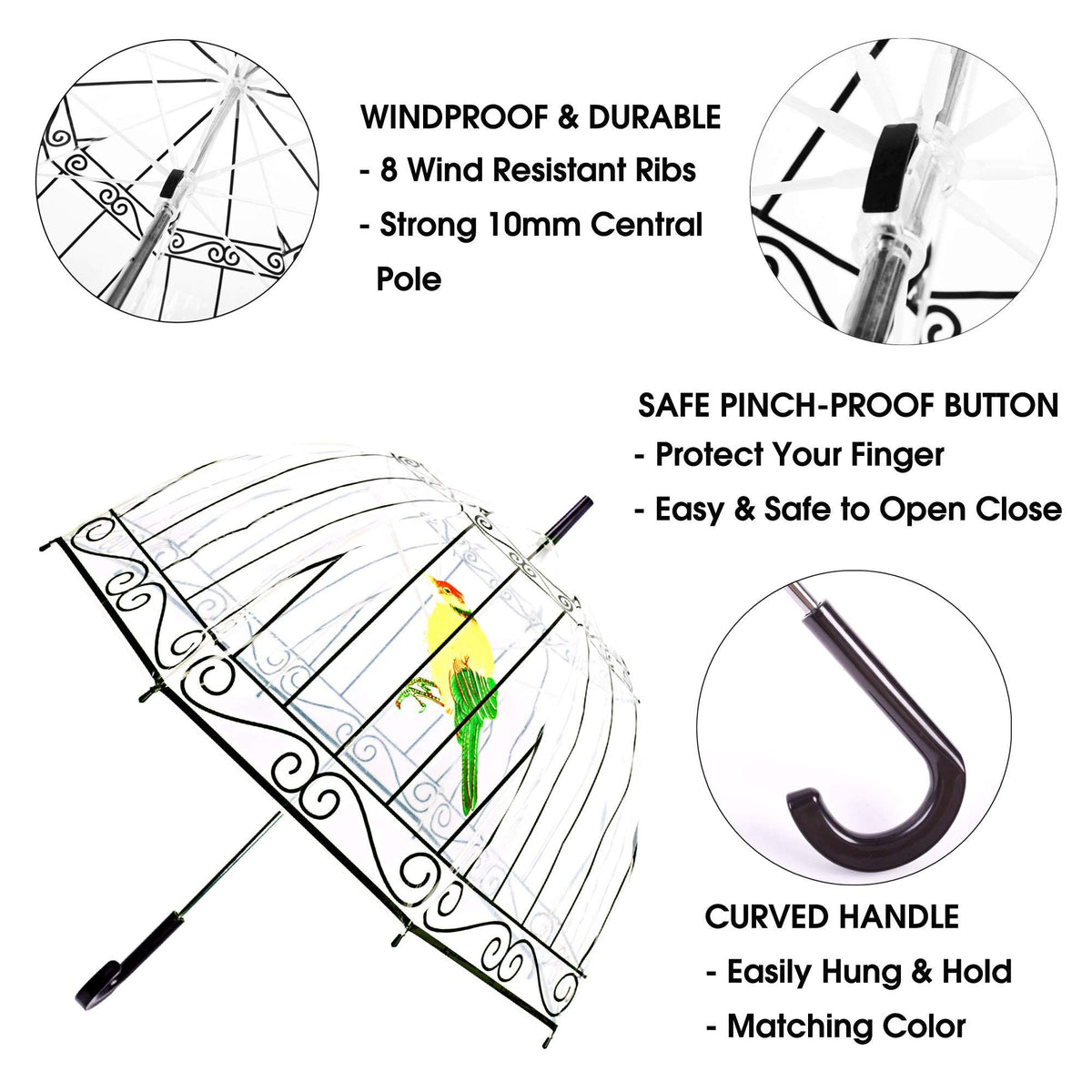 Clear bubble umbrella for girls and women, transparent dome-shaped rain umbrella with auto-open feature for kids and adults.