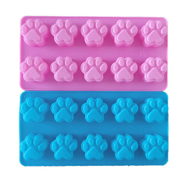 Silicone Ice Tray Mini Animal Dog Cat Paw Print Cupcake Muffin Baking Cup Mold, Ice Cube Chocolate Soap Candle Tray （2pcs）