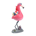 Resin outdoor garden gnome riding a flamingo statue, fun lawn decor for patio or garden, decorative home sculpture.