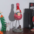 Resin outdoor garden gnome riding a pink flamingo statue, decorative lawn sculpture for yard patio decor by Everything Baby