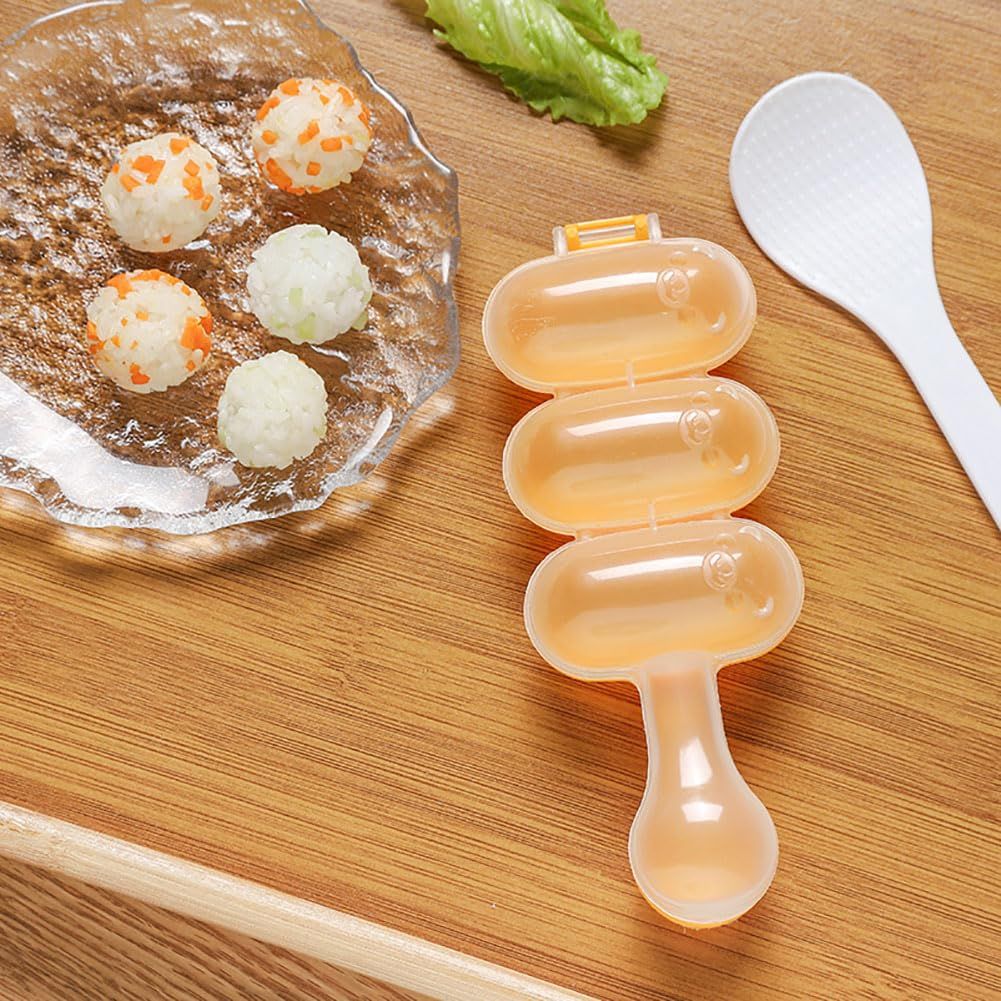 Rice ball mold and shaker for kids, ball-shaped kitchen tool for DIY lunch and food decor, includes mini rice for fun pretend play.