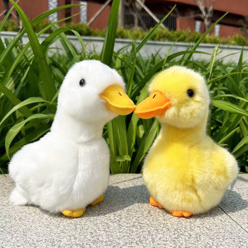 Two yellow plush duck and chick stuffed animals, 17cm, soft baby toys for pretend play from Everything Baby.