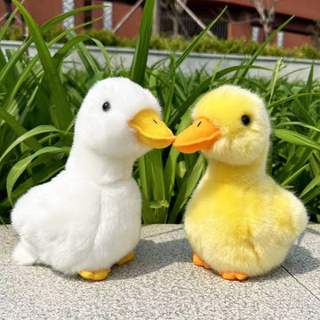 Two yellow plush duck and chick stuffed animals, 17cm, soft baby toys for pretend play from Everything Baby.