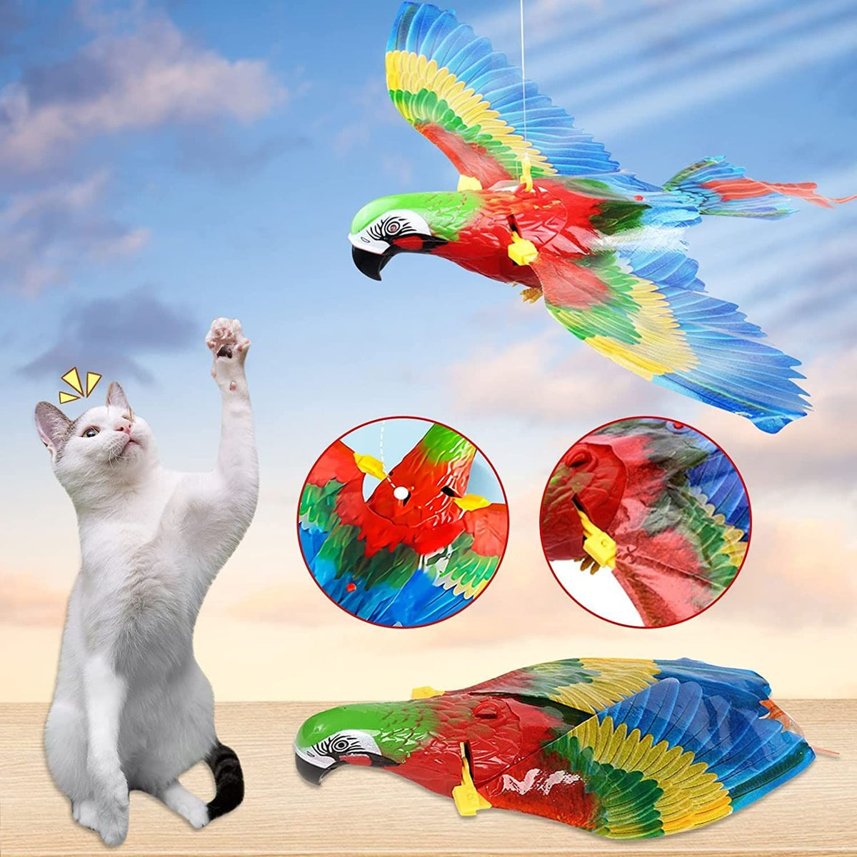 Two-pack electronic flying bird cat toys with lights, hanging interactive toys for indoor cats by Everything Baby.
