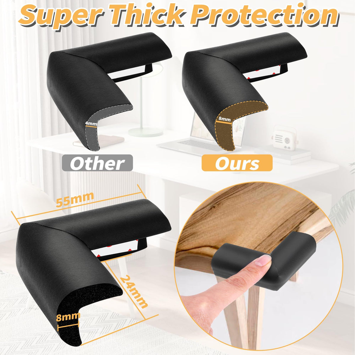 Black baby corner protector from Everything Baby, soft foam guard for table corners and crib edges to prevent injuries.