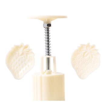 Plastic strawberry pattern mooncake mold for baking, used in traditional celebrations, perfect for making mung bean cakes.