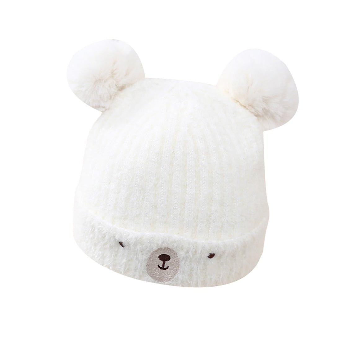 Toddler girls and boys winter knit hats with bear double bobbles, set of 2, soft warm toddler baby winter caps by Everything Baby