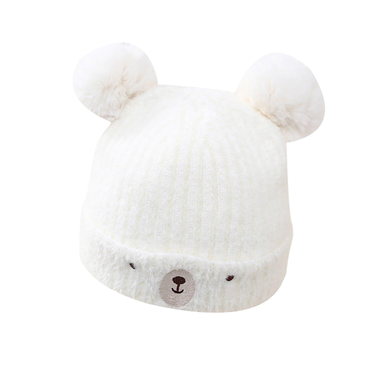 Toddler girls and boys winter knit hats with bear double bobbles, set of 2, soft warm toddler baby winter caps by Everything Baby