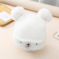 Toddler girls and boys knit winter hats with bear double bobbles, set of 2, warm and cute toddler winter cap by Everything Baby