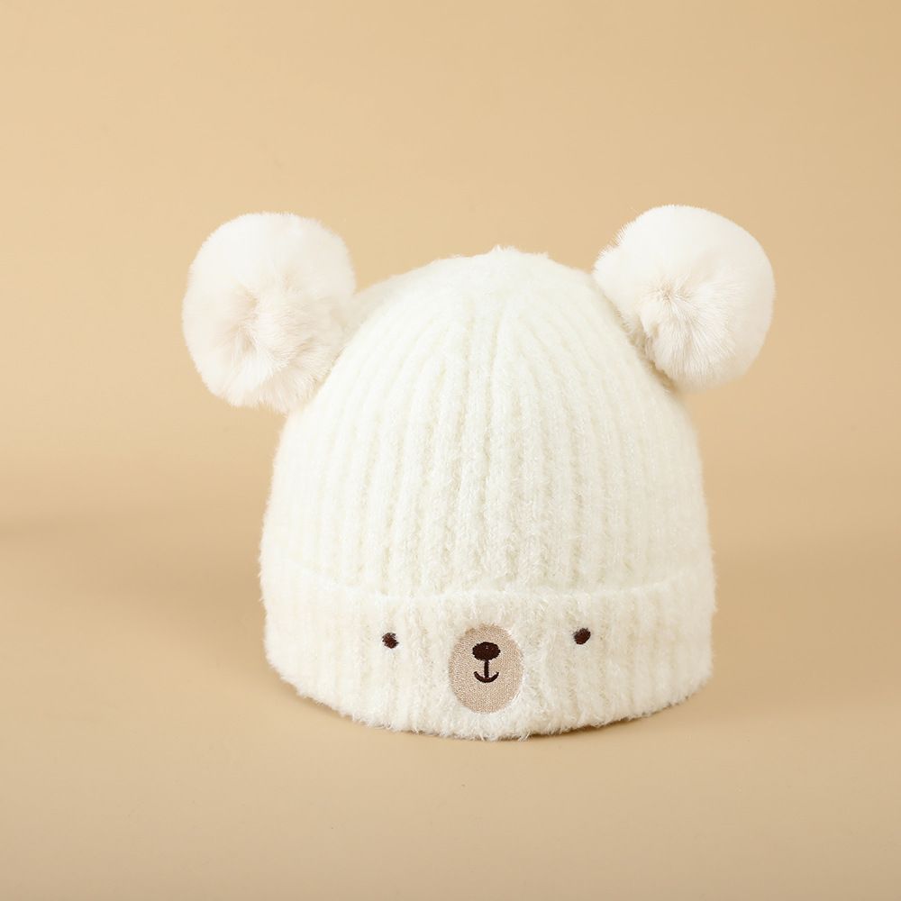 Toddler girl and boy knit winter hats with bear double bobbles, set of 2, warm toddler baby and kids winter cap from Everything Baby