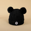 Toddler girls and boys knit winter hats with bear double bobbles, set of 2, soft and warm for cold weather.