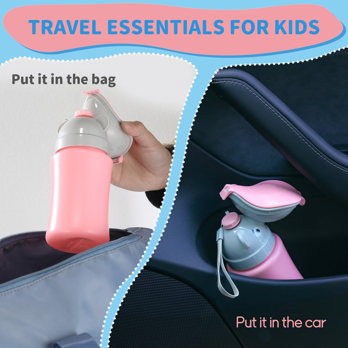 Portable travel urinal for kids by Everything Baby, compact and easy-to-use emergency potty for camping, travel, and potty training.