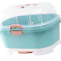 Portable baby bottle holder with lid, large capacity toddler storage box, anti-dust cover, and cutlery compartments for kids.
