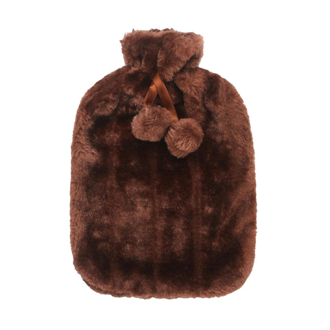 Large hot water bottle with soft fleece cover, made of natural rubber, for pain relief and soothing warmth.
