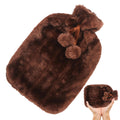 Large hot water bottle with soft fleece cover, made of natural rubber, for pain relief in back and neck.