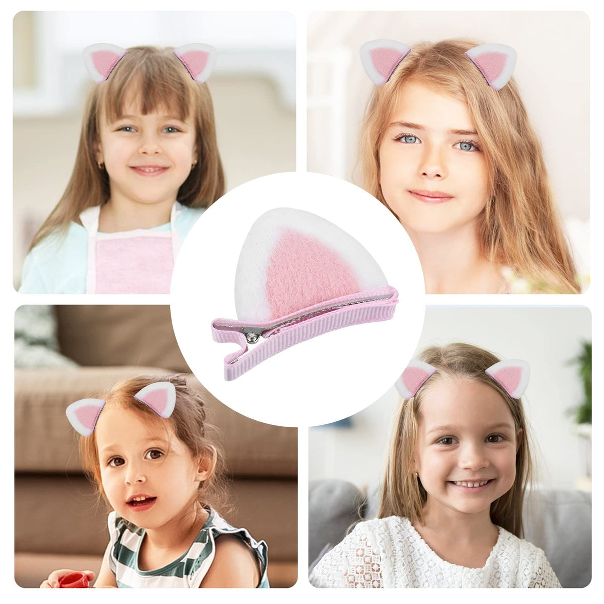Baby girl cat ears hair clips with bowknot design, alligator style hair accessories for toddlers and teens.