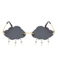 Girl's trendy rimless cloud-shaped sunglasses with funny disco-inspired design, perfect for vintage 90s style and creative fashion.
