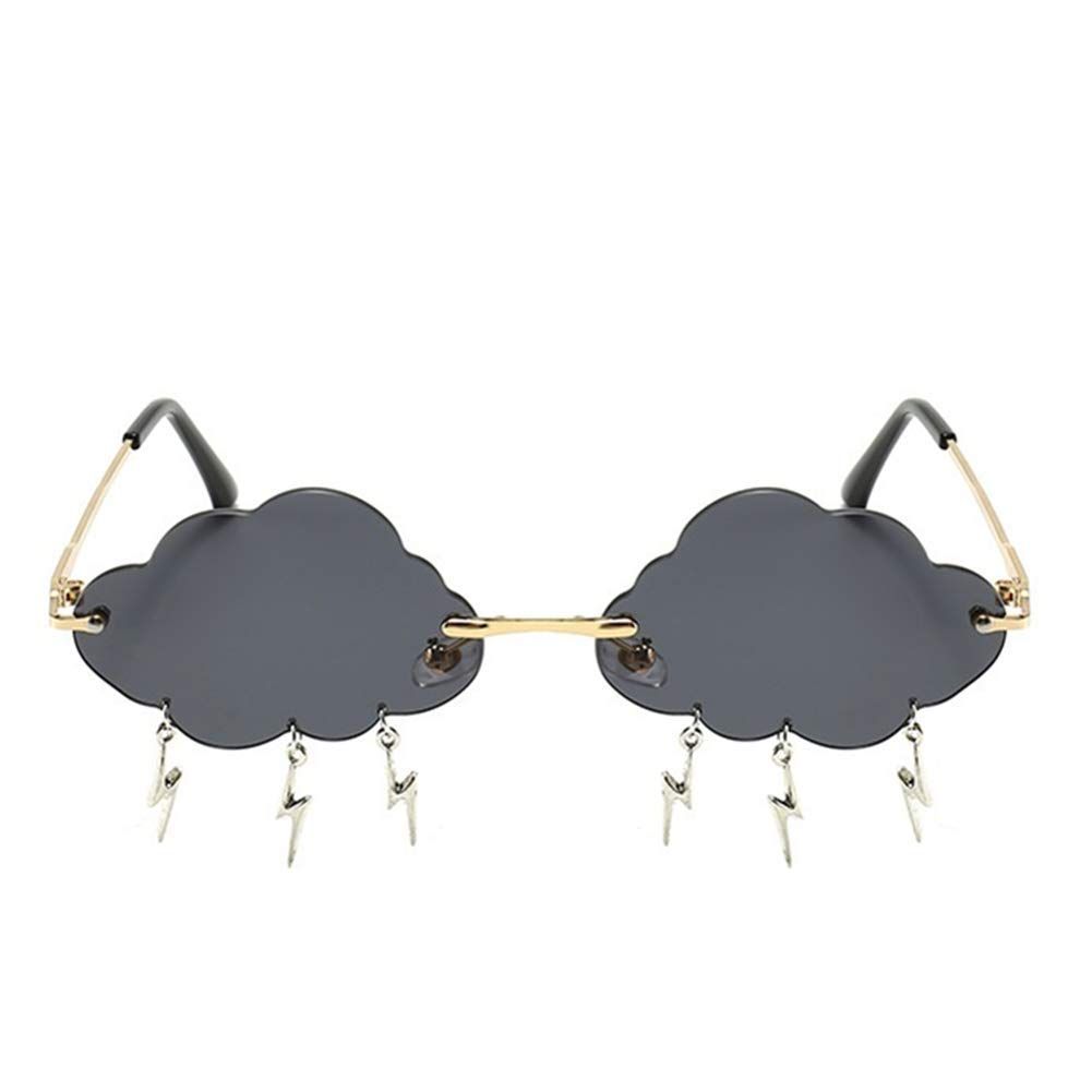 Girl's trendy rimless cloud-shaped sunglasses with funny disco-inspired design, perfect for vintage 90s style and creative fashion.