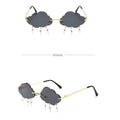 Cute rimless sunglasses for women with cloud-shaped, disco-inspired designs, trendy vintage 90s style, perfect for fun fashion.