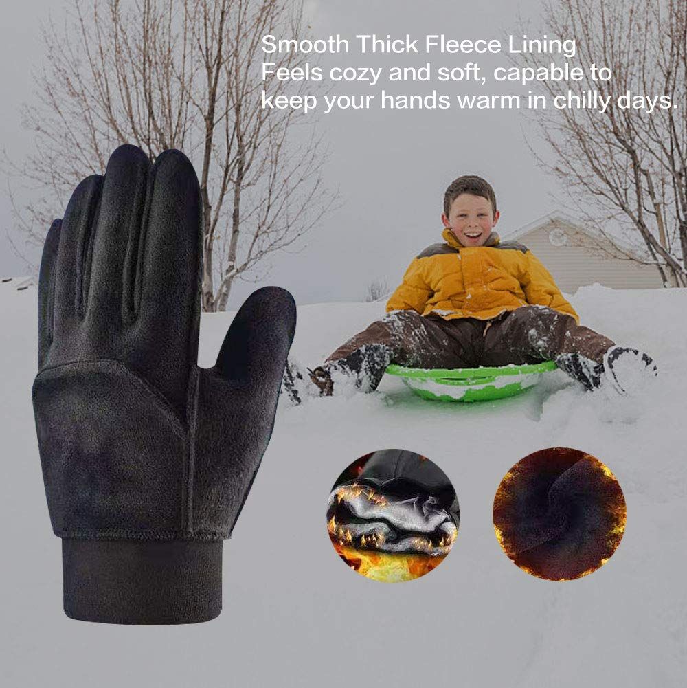 Kids winter gloves by Everything Baby, water-repellent touchscreen fleece gloves with anti-slip grip for boys and girls aged 3-15 years.